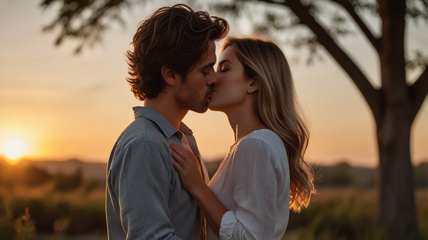 A close-up of a couple sharing a sweet kiss, celebrating International Kissing Day.